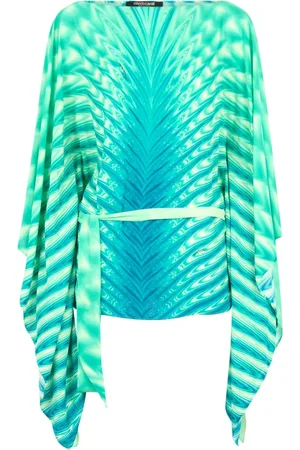 Roberto Cavalli Blouses & Shirts, Dames, Groen, M, Groene Caftan Jurk met All-Over Print
