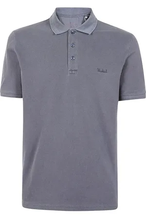 Woolrich Tops, Heren, Blauw, L, Katoen, Stretch Katoen Polo Shirt Grijs