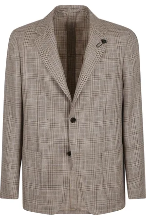 LARDINI Jassen, Heren, Bruin, M, Wol, Bruin Geruite Jas voor Mannen