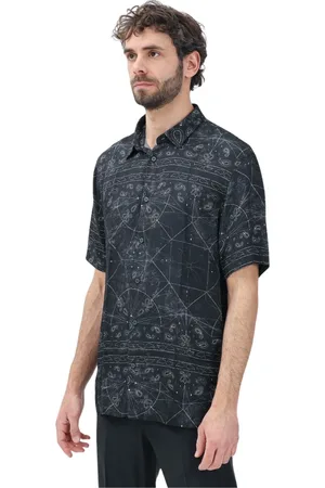 Armani Exchange Overhemden, Heren, Zwart, XL, Bandana Print Korte Mouw Overhemd