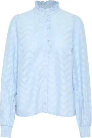 Kaffe Blouses & Shirts, Dames, Blauw, XS, Katoen, Elegante Chambray Blouse met Pofmouwen