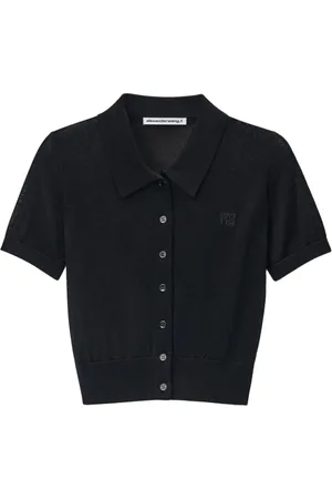 Alexander Wang Tops, Dames, Zwart, S, Zwarte Gebreide Logo Poloshirt