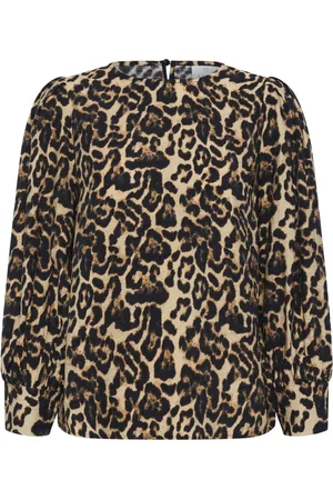 Kaffe Blouses & Shirts, Dames, Bruin, 3Xl, Luipaardprint Blouse 3/4 Mouwen