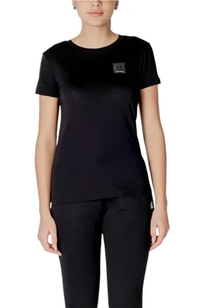 Armani Exchange Tops, Dames, Zwart, S, Katoen, T-shirt met ronde hals en korte mouwen