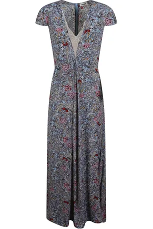 Zadig & Voltaire Kleedjes, Dames, Grijs, S, Zachte Britse bloemen V-hals jurk