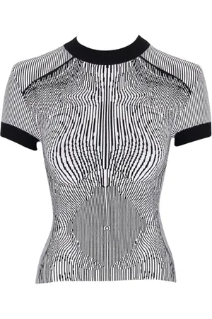 Jean Paul Gaultier Truien, Dames, Zwart, M, Polyester, Korte mouwen hoodie zwart en wit