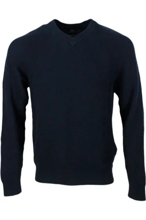 Armani Exchange Truien, Heren, Zwart, XL, Katoen, V-hals trui met honingraatdetail