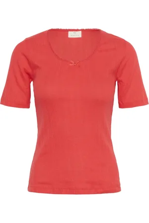 Kaffe Blouses & Shirts, Dames, Rood, M, Katoen, Pointelle T-shirt Top Hibiscus