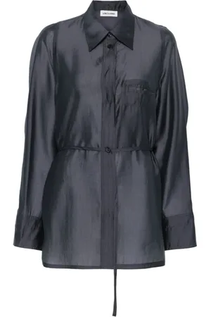 Low Classic Blouses & Shirts, Dames, Blauw, M, Blauw-Grijs Klassiek Overhemd met Borstzak