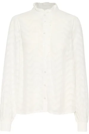 Kaffe Blouses & Shirts, Dames, Wit, XL, Katoen, Elegant Puff Sleeve High Neck Blouse