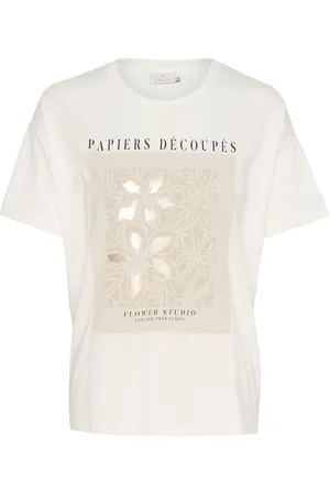 Kaffe Tops, Dames, Wit, XS, Katoen, Oversized Tee met Slimme Print