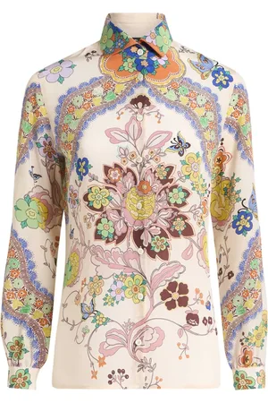 Etro Blouses & Shirts, Dames, Veelkleurig, S, Bloemen Paisley Zijden Shirt