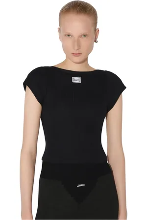 Jean Paul Gaultier Tops, Dames, Zwart, S, Katoen, Zwart T-shirt met wit logo
