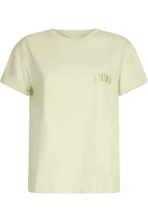 Liu Jo Tops, Dames, Groen, S, Katoen, Logo T-shirt met strass borstlogo