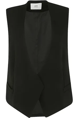 Ami Jassen, Dames, Zwart, S, Wol, 001 Zwarte Mouwloze Jas