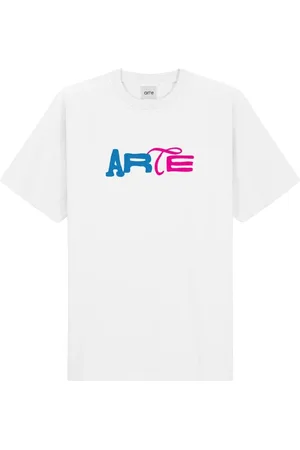 Arte Antwerp Tops, Heren, Wit, M, Katoen, Blauw-Roze T-shirt met Logo Print