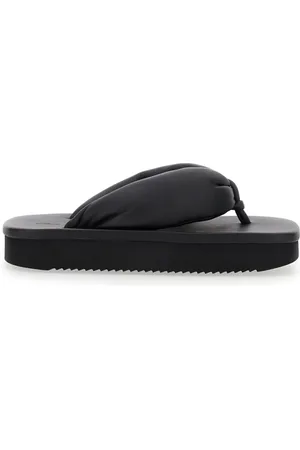 Rick Owens Schoenen, Dames, Zwart, 39 EU, Zwarte Leren Plateau Sandalen Vrouw