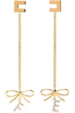 Elisabetta Franchi Accessoires, Dames, Geel, ONE Size, Goudkleurige Logo Oorbellen Set