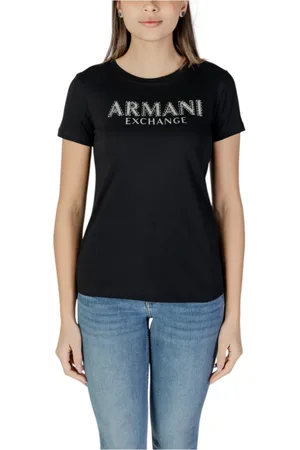 Armani Exchange Tops, Dames, Zwart, S, Katoen, Geprint T-shirt met ronde hals van katoen