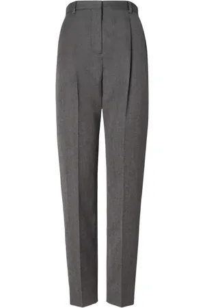 Tory Burch Broeken, Dames, Grijs, L, Wol, Grijze wollen hoge taille broek