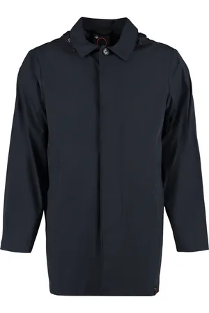 Aspesi Jassen, Heren, Blauw, S, Regenjas met Capuchon en Verborgen Sluiting