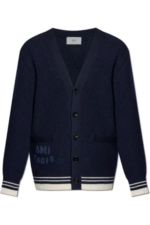 Ami Truien, Heren, Blauw, L, Wol, Wol wollen cardigan met logo