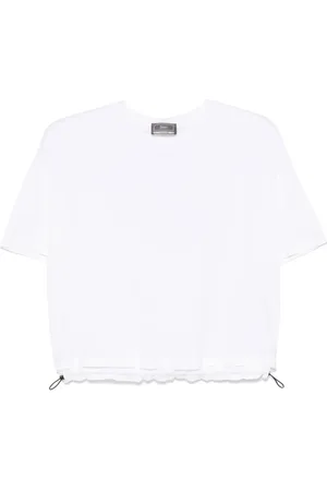HERNO Tops, Dames, Wit, L, Katoen, Witte Sweater met Trekkoord Kraag