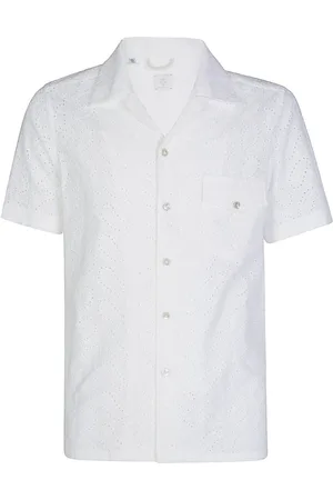 ELEVENTY Overhemden, Heren, Wit, L, Katoen, Korte mouw katoenen bowling shirt