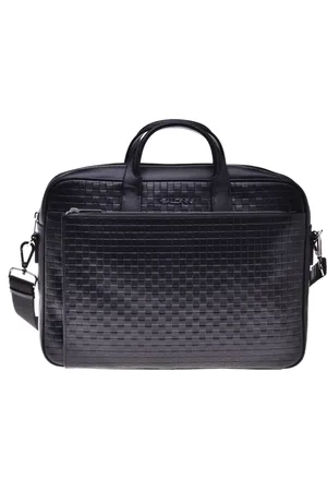 BALDININI Tassen, Heren, Zwart, ONE Size, Leer, Crossbodytas in Zwart Geweven Print Leer