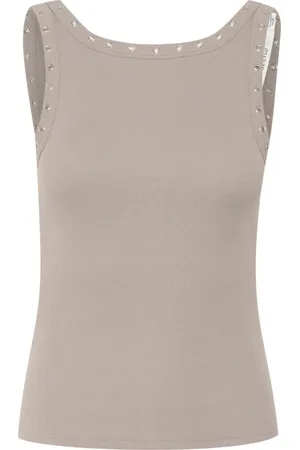 Gestuz Tops, Dames, Grijs, L, Katoen, Omkeerbare Eyelet Top Rock Ridge