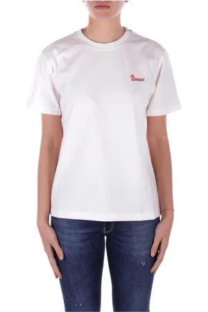 BARROW Tops, Dames, Wit, XS, Katoen, Beige T-shirt met Logo op de Voorkant