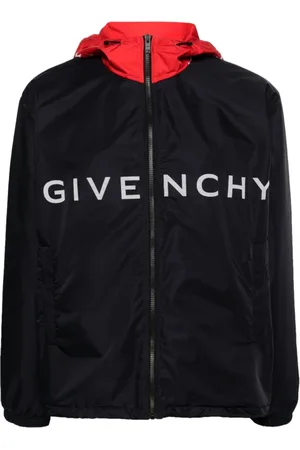 Givenchy Jassen, Heren, Blauw, 2Xl, Polyester, Logo Print Hooded Jacket