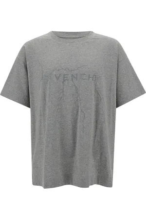Givenchy Tops, Heren, Grijs, M, Katoen, Boxy T-shirt met Korte Mouwen Fulmine