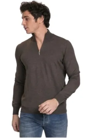 Gran Sasso Truien, Heren, Bruin, 4Xl, Wol, V-hals Truien met Rits