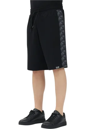 EA7 Korte broeken, Heren, Zwart, M, Sportieve Zwarte Shorts Lente Zomer