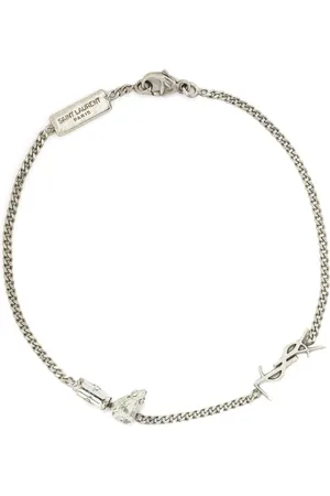 Saint Laurent Accessoires, Dames, Grijs, L, Interlocking YSL Charm Armband