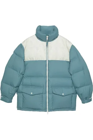 Gucci Jassen, Heren, Blauw, L, Polyester, Canvas Gewatteerde Jas met Afneembare Capuchon