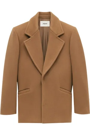 Saint Laurent Jassen, Dames, Bruin, S, Wol, Camel Wollen Korte Jas