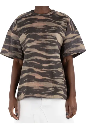 Jil Sander Tops, Dames, Bruin, M, Katoen, Tijgerprint Katoenen T-Shirt