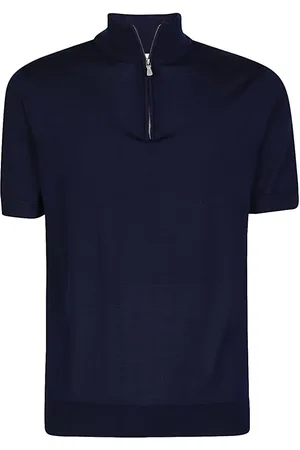 ELEVENTY Truien, Heren, Blauw, M, Wol, Sportieve Halve Rits Wollen Trui