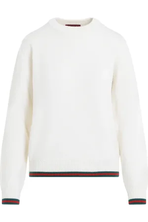 Gucci Truien, Dames, , M, Wol, Ivoor Kleurige Trui met Web Detail