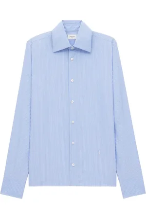 Saint Laurent Blouses & Shirts, Dames, Blauw, L, Katoen, Lichtblauwe Geborduurde Overhemd