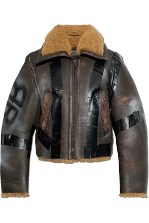 Balenciaga Jassen, Dames, Bruin, S, Katoen, Shearling jas met vintage effect