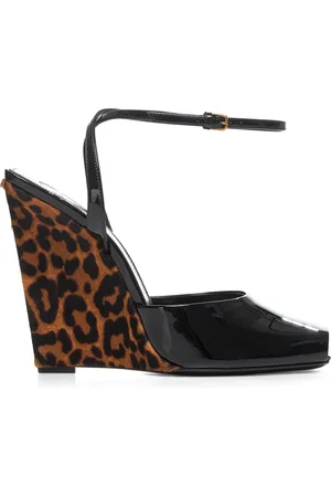 Saint Laurent Schoenen, Dames, Zwart, 39 EU, Leer, La Scandale Wedge Sandalen