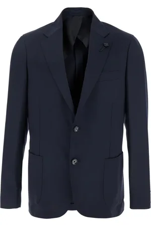 LARDINI Jassen, Heren, Blauw, M, Wol, Blauwe Klassieke Revers Wollen Jas Man