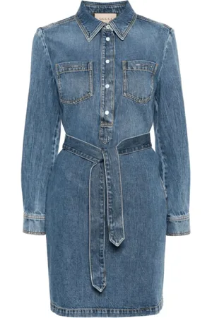 Gucci Kleedjes, Dames, Blauw, M, Denim, Horsebit-detail Denim Jurk