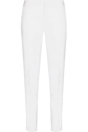 Saint Laurent Broeken, Dames, Wit, M, Wol, Slim-Fit wollen chino`s met plooien en ritssluiting