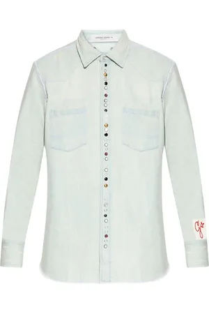 Golden Goose Overhemden, Heren, Blauw, S, Denim, Lichtblauwe Distressed Denim Overhemd
