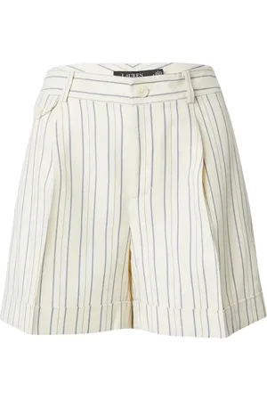 Ralph Lauren Korte broeken, Dames, , L, Crème Gestreept Geplooide Shorts