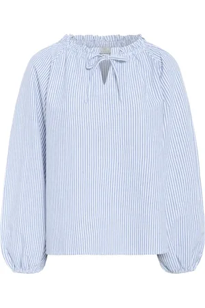 Kaffe Blouses & Shirts, Dames, Blauw, L, Katoen, Gestreepte blouse met pofmouwen